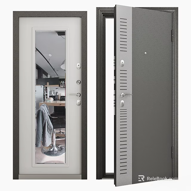 Modern Hinged Door With Clear Glass Panel Showing Interior View And Metal Hardware 3d model 