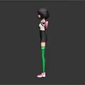 3D Game Movie Character With Purple Short Hair White Top And Green Socks