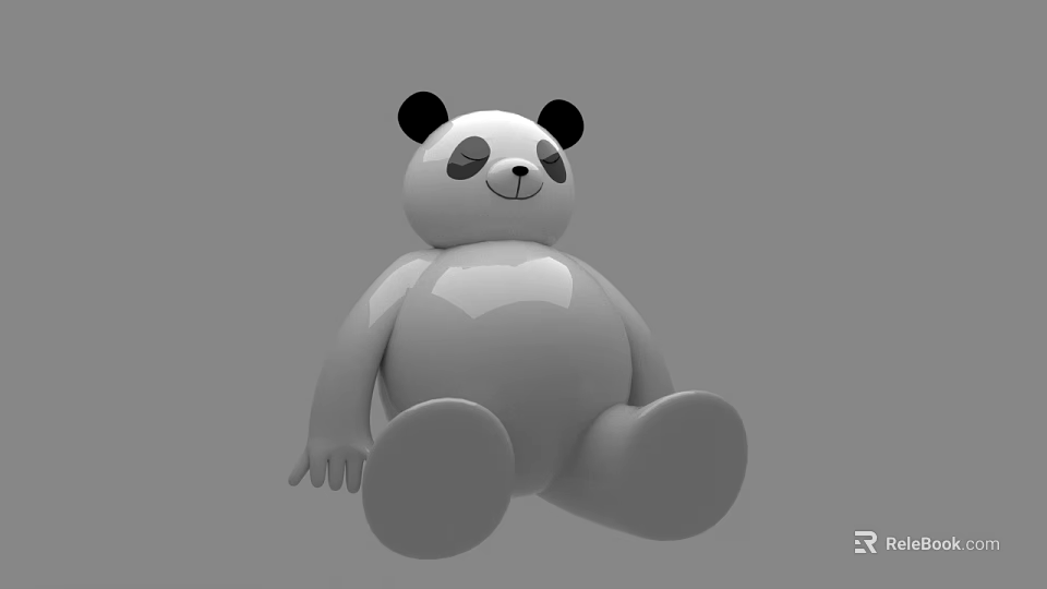Cute Sitting Panda Doll 3D Model With Black Ears And White Body 3d model 