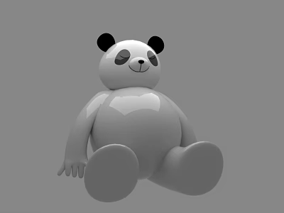 Cute Sitting Panda Doll 3D Model With Black Ears And White Body 3d model