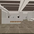 Hotel Lobby Interior With Wooden Ceiling Stone Floor Reception Desk With Wood Logs Lamp Sofa