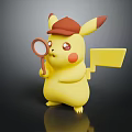 Cute Pikachu Figure Wearing Brown Hat Holding Magnifying Glass With Yellow Body And Tail