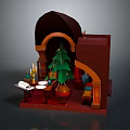 Christmas Themed Interior Design With Christmas Tree Table Candles Plates And Archway
