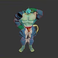 Blue And White Muscular Creature Character With Tail In Hand On Forehead Pose