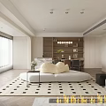 Modern Living and Dining Room Interior With Open Layout Sofa Rug and Wooden Shelves