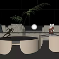 Modern Living Room With Round Metal Coffee Table Green Plant Table Lamp And Decorative Items