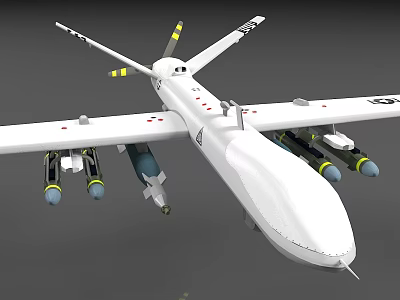 White Military Surveillance Drone With Extended Wings And Mounted Air To Ground Missiles 3d model