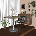 Mid-ancient Style Table and Chair Combination Ornaments Combination Sideboard Plant 3d model
