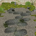 Chinese Style Green Slab Ting Step Garden Slab Paving Courtyard Slab Path Courtyard Garden Ting Step Bryophyte Group Bamboo Fence 3d model