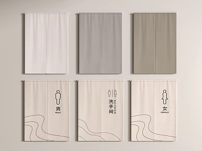 Various Colored Curtains With Simple Patterns And Gender Symbols Design 3d model