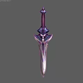 Decorative Sword With Metallic Blade Purple Hilt Intricate Guard And Ornate Top Design