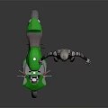 Game Movie Character in Black Gray Tight Suit with Helmet Standing Beside Green Motorcycle