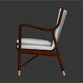 Modern Leisure Chair With Wooden Armrests White Fabric Cushion And Metal Legs