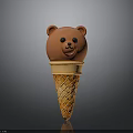 Orange Bear Head Shaped Ice Cream In Waffle Cone Isolated On Gray Background