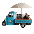 Blue Functional Vehicle For Coffee Service With Umbrella Machine And Cups