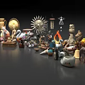 Art Installation Featuring Various Small Decorative Pieces With Different Materials And Ornaments 3d model