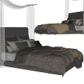 Gray Double Bed With Upholstered Headboard White Canopy Comforter And Pillows 3d model