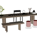 Tea Table and Chair Combination Stool Tea Table Tea Set 3d model