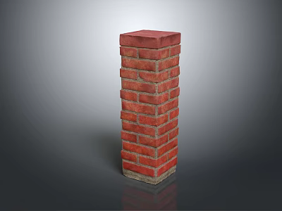 Tall Red Brick Pillar With Vertical Red Brick Structure And Smooth Top Design 3d model
