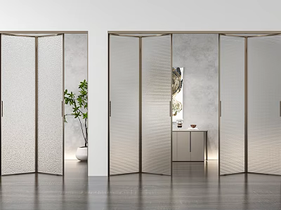 Folding Doors In Modern Interior With Green Plant And Cabinet 3d model