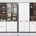 Modern Wine Cabinet With Glass Doors Wine Bottles Glasses Storage Drawers And Decorative Plants