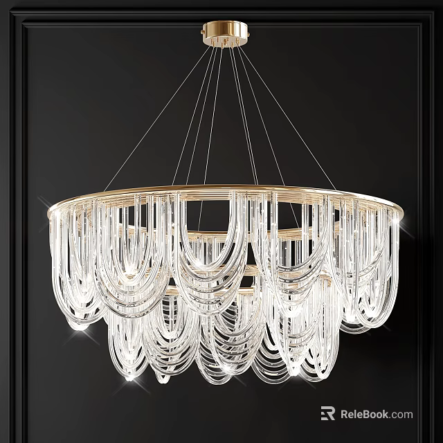 Elegant Modern Round Chandelier With Multi layered Transparent Crystal Glass Design 3d model 
