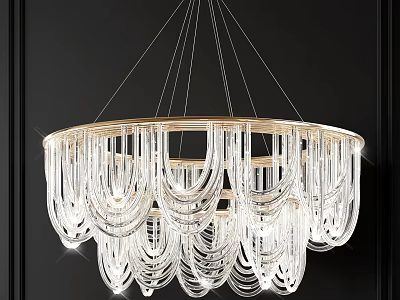 Elegant Modern Round Chandelier With Multi layered Transparent Crystal Glass Design 3d model