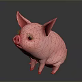 Pink Piglet With Big Ears Black Eyes Red Nose And Red Hooves On Dark Background