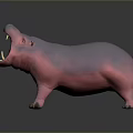 Pink Hippo Model With Open Mouth And Visible Sharp Teeth On Dark Surface 3d model