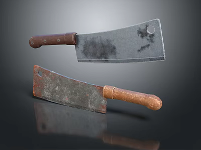 Two Vintage Kitchen Knives With Wooden Handles And Rustic Blades 3d model
