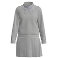 Blue Knitted Vest White Long Sleeve Shirt With Bow Tie And Plaid Pleated Skirt Outfit