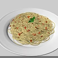 Delicious Spaghetti Pasta On White Plate With Red Tomato Pieces And Fresh Green Parsley