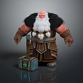 Fantasy Muscular Dwarf Character With White Beard Fur Trimmed Outfit Stone Hammer And Wooden Chest