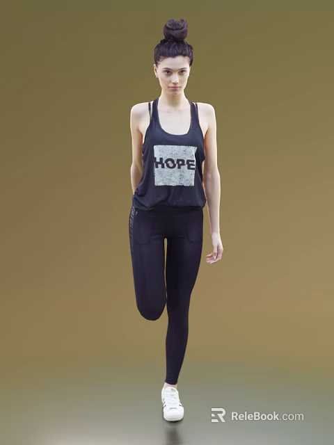A Woman Wearing Black Tank Top With HOPE Print And Leggings In Sporty Look 3d model 