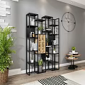 Modern Black Shelving Unit With Plants Books Decor And Frames In Interior 3d model