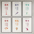 Chinese Values Themed Posters With Efficiency Struggle Responsibility Cooperation Wisdom And Effort