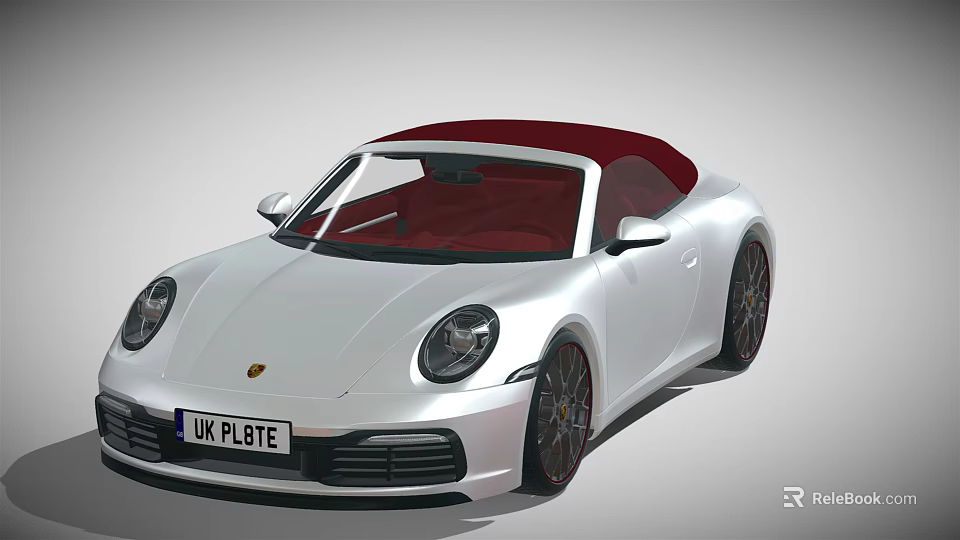 White Convertible Sports Car With Red Soft Top And Modern Exterior Design 3d model 