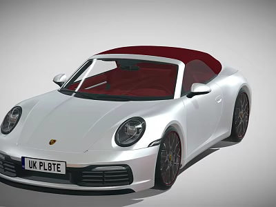 White Convertible Sports Car With Red Soft Top And Modern Exterior Design 3d model