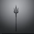 Mythical Trident Weapon With Black Long Handle Three Prongs And Blue Glowing Accents