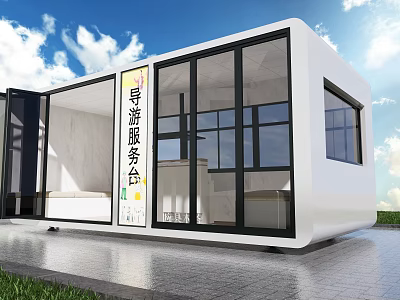 Modern Glass Front Tour Guide Service Reception Desk With Interior Seating Area 3d model