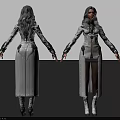 Woman With Gray Hair In Futuristic White Long Coat Sci Fi Design Front Back View