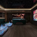 Modern Bar Interior With Starry Ceiling Large TV Screen Pool Table And Plants 3d model
