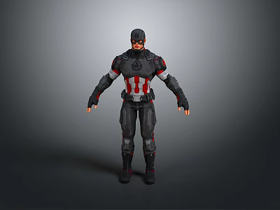 Armored 3D Character Model With Black Red White Costume Striped Chest Emblem And Helmet 3d model