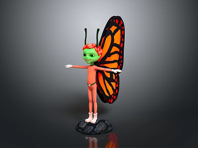 Game And Movie Character With Green Skin Orange Body Green Antennae And Orange Butterfly Wings 3d model
