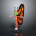 Game And Movie Character With Green Skin Orange Body Green Antennae And Orange Butterfly Wings