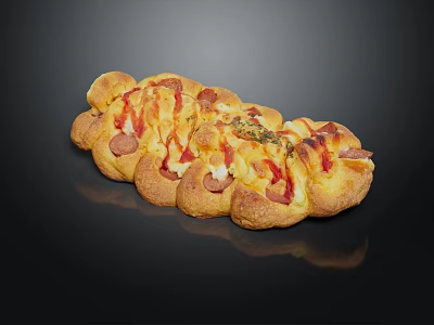 Golden Baked Savory Pastry With Sausage Cheese Tomato And Herbs Topping 3d model