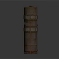 Rusty Cylindrical Metal Container With Multiple Circular Reinforcing Bands And Side Ladder