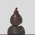 Brown Gourd Shaped Decorative Furniture Piece With Intricate Carved Patterns