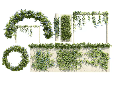 Vine Decorations Including Arch Wall Wreath Trellis With Green Leaves And Blue Flowers 3d model
