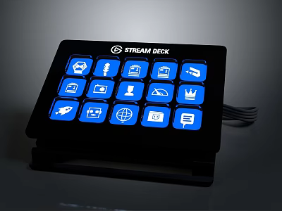 Stream Deck Control Device With Black Panel Blue Illuminated Customizable Icons And Buttons 3d model